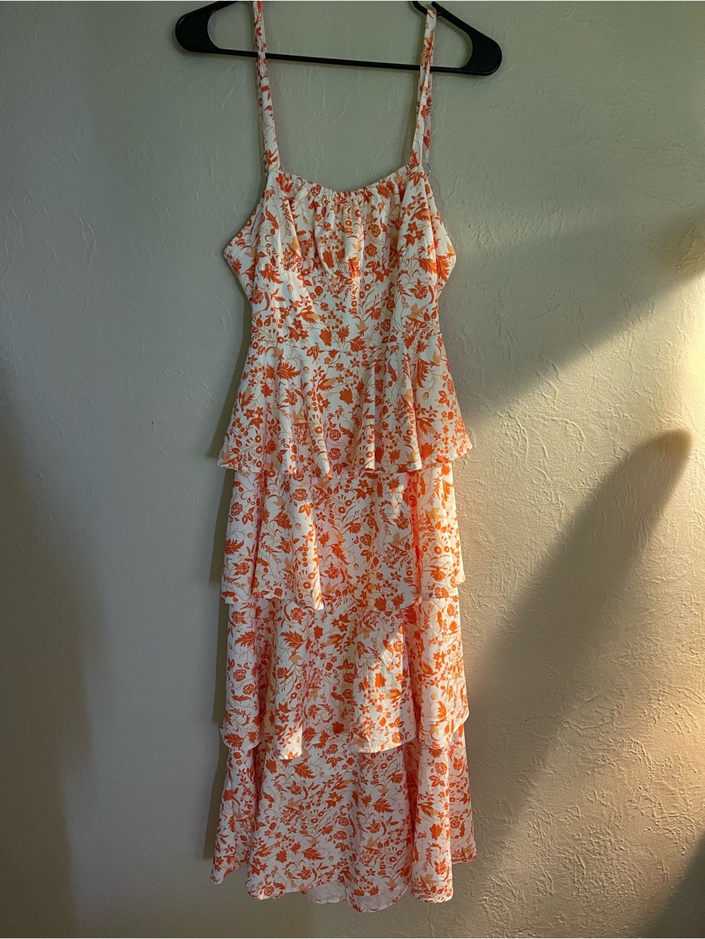 Tiered Floral Midi Dress in Orange and White